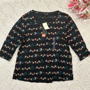 NWT Lucky Brand - 3/4 Sleeve Floral Tee Black Multicolor 1X/1G